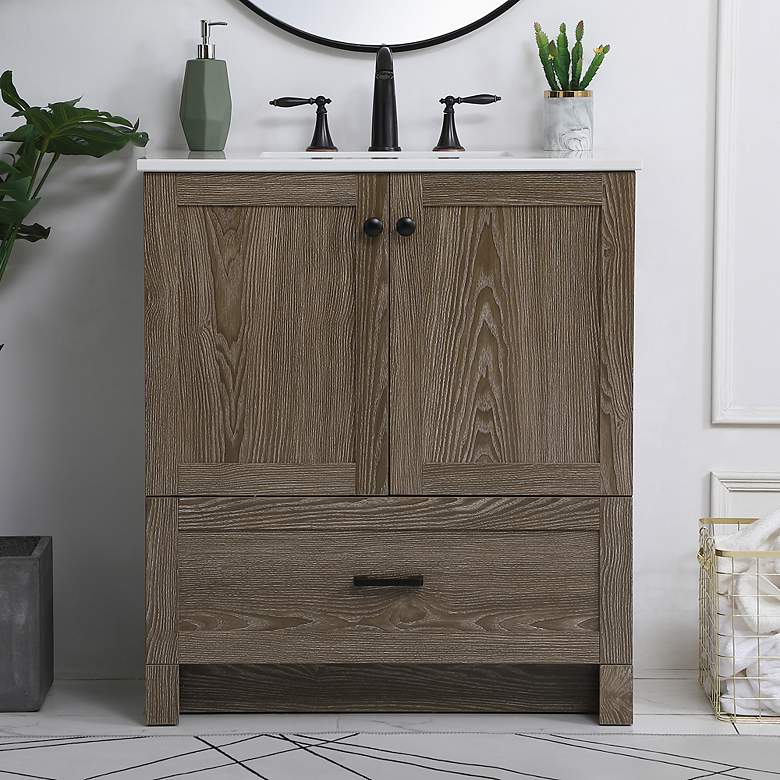 Image 1 30 Inch Single Bathroom Vanity In Weathered Oak