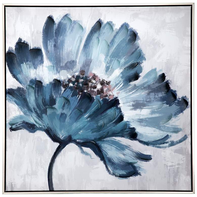 Image 1 30" x 30" Blue & White Embellished & Hand-Painted Floral 