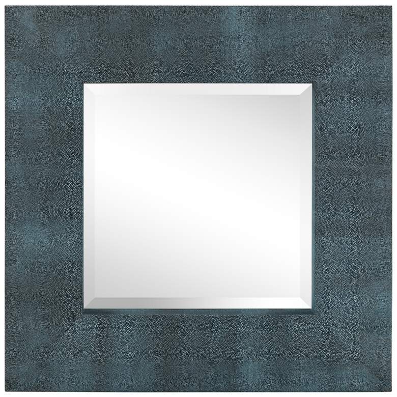 Image 1 30" x 30" Metallic Shagreen Leather Framed Beveled Mirror Black o