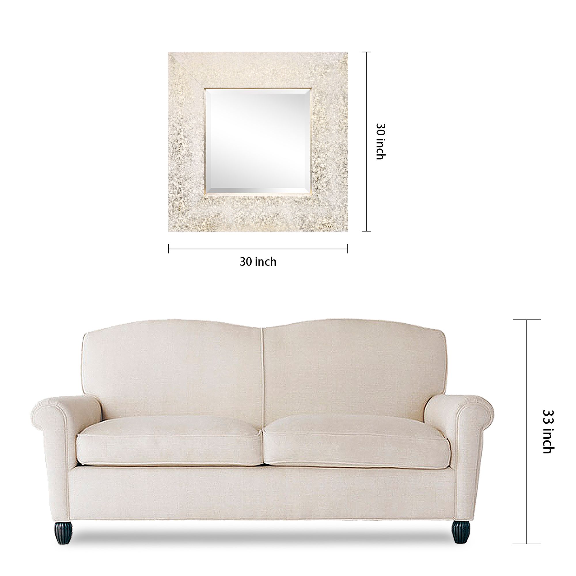 30" x 30" Metallic Shagreen Leather Framed Beveled Mirror Gold On