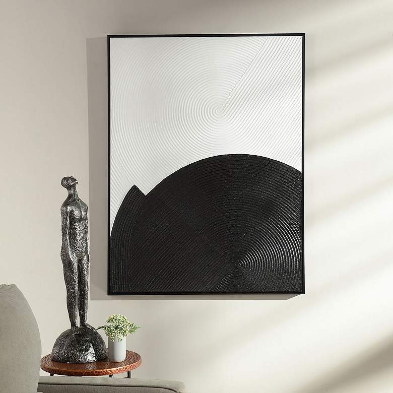 Image 1 30" x 39" Abstract Black & Ivory Hand Painted Canvas Wall Art