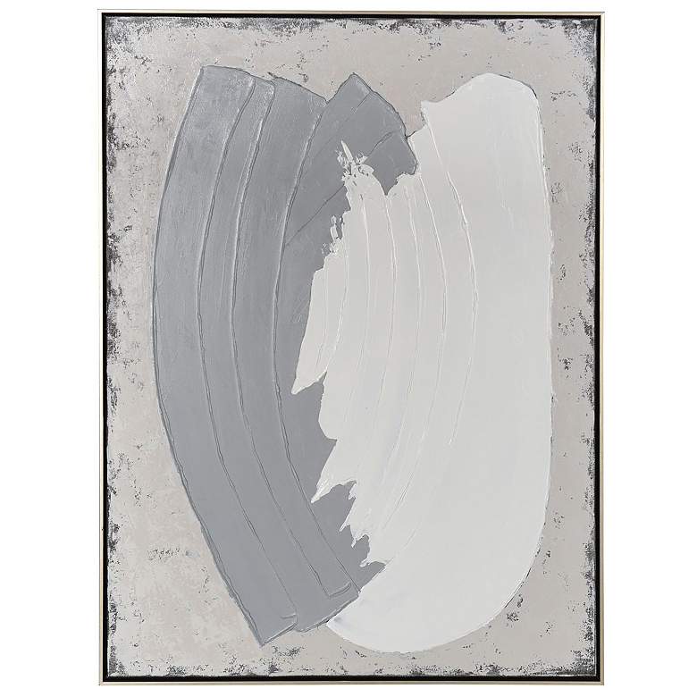 Image 1 30" x 39" Abstract Black Frame Ivory & Grey Hand Painted Canv