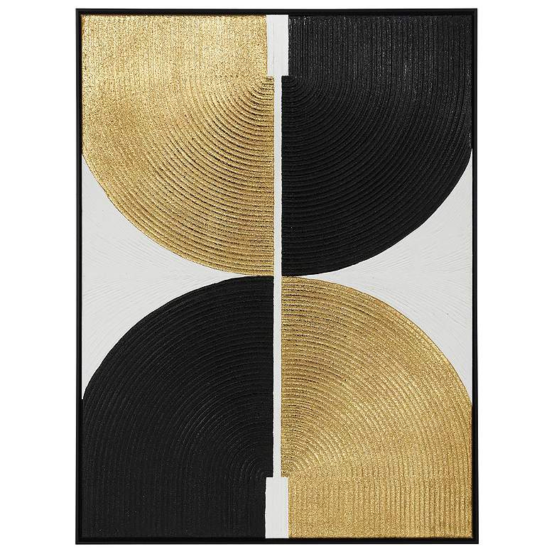 Image 1 30" x 39" Abstract Black, Gold & White Hand Painted Canvas Wa