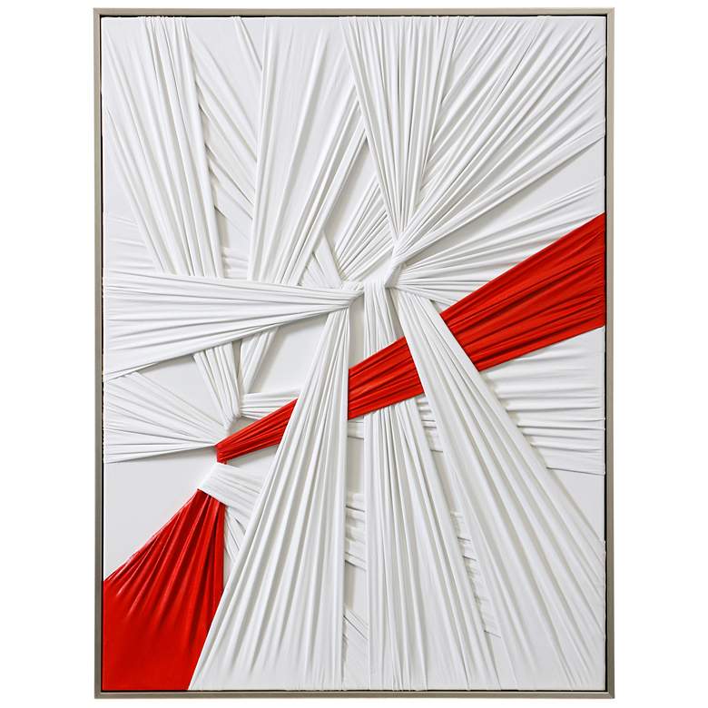 Image 1 30" x 39" Applied & Tied Silver Frame White & Red Fabric
