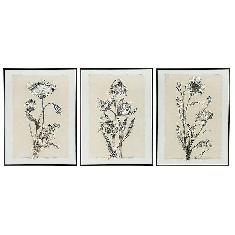 Image 2 30" x 39" Flowers Black and Beige Hand Painted Canvas Wall Art