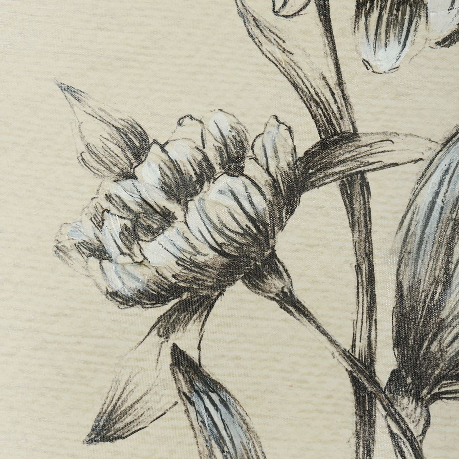 30" x 39" Flowers Black and Beige Hand Painted Canvas Wall Art