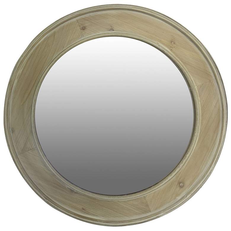 Image 1 30"H x 30"W Natural Faux Wood Round Wall Mirror