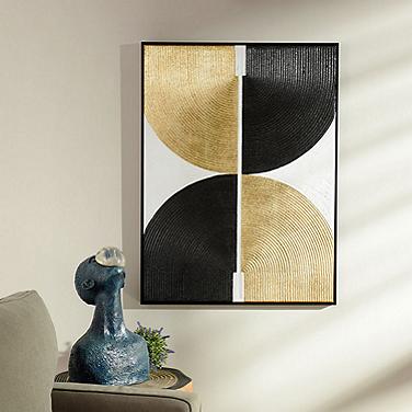 30" x 39" Abstract Black, Gold & White Hand Painted Canvas Wa