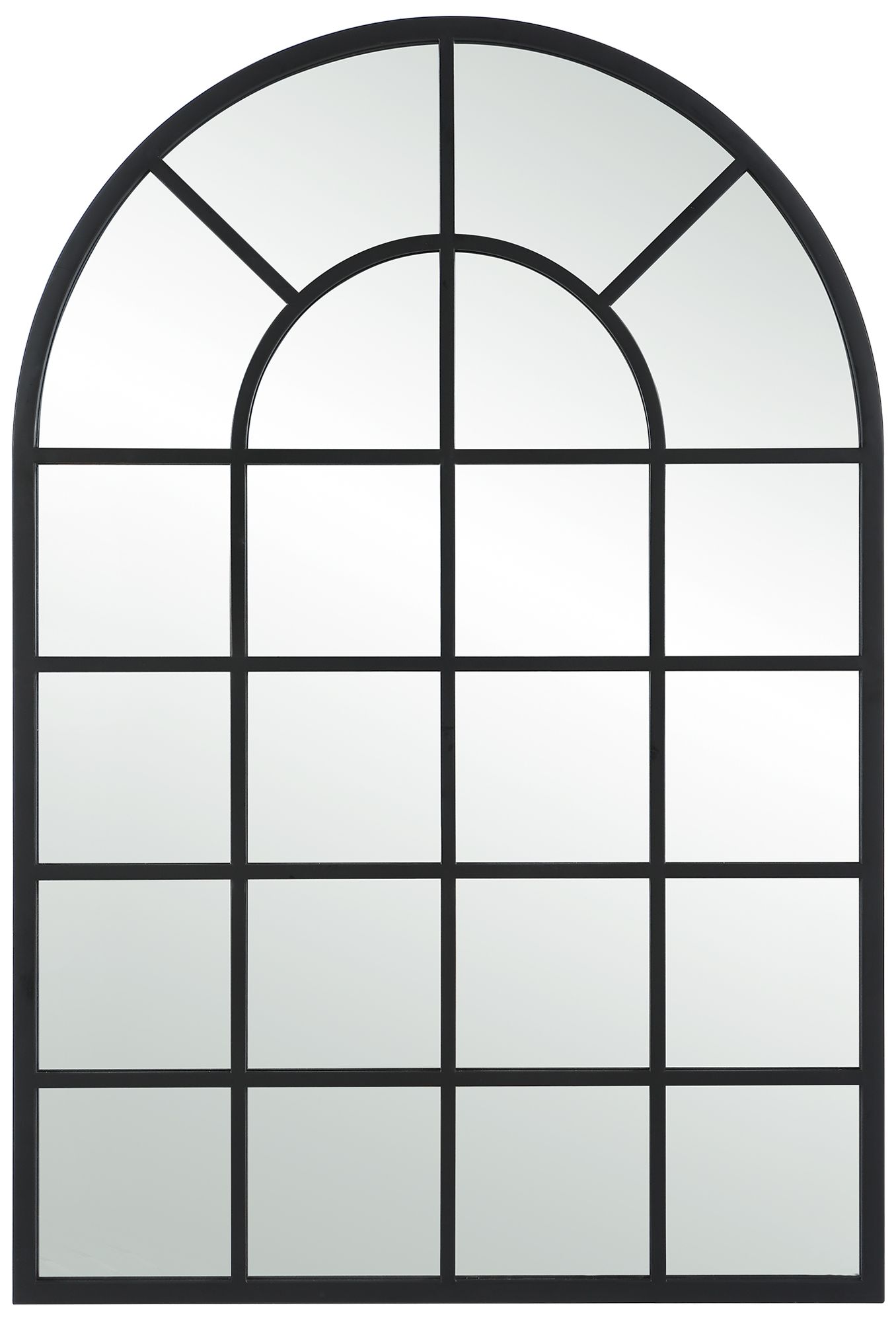 Image 2 30" x 44" Matte Black Windowpane Decorative Arch Mirror