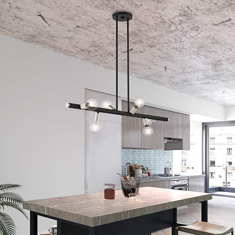 Image 1 Bannister 37" Wide Black 6-Light Black Linear Chandelier in scene
