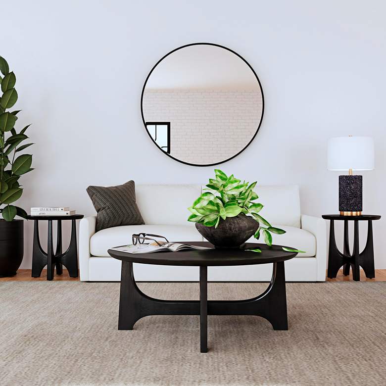 Image 1 Dunnigan 40" Wide Black Wood Round Cocktail Table in scene