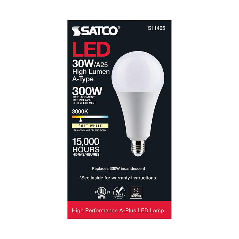 Image 5 300W Equivalent Satco White 30W LED Non-Dimmable Standard more views
