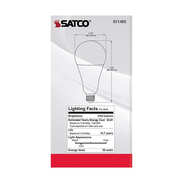 Image 7 300W Equivalent Satco White 30W LED Non-Dimmable Standard more views