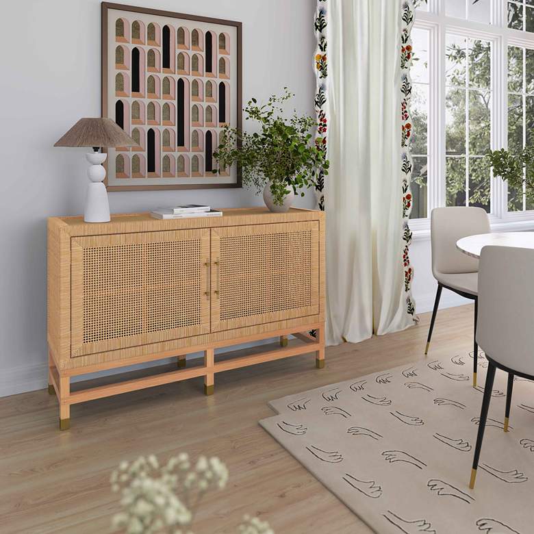 Image 1 TOV Amara 53 3/4" Wide Natural Woven Rattan 2-Door Buffet in scene