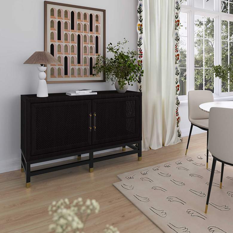 Image 1 TOV Amara 53 3/4" Wide Charcoal Black Woven Rattan 2-Door Buffet in scene