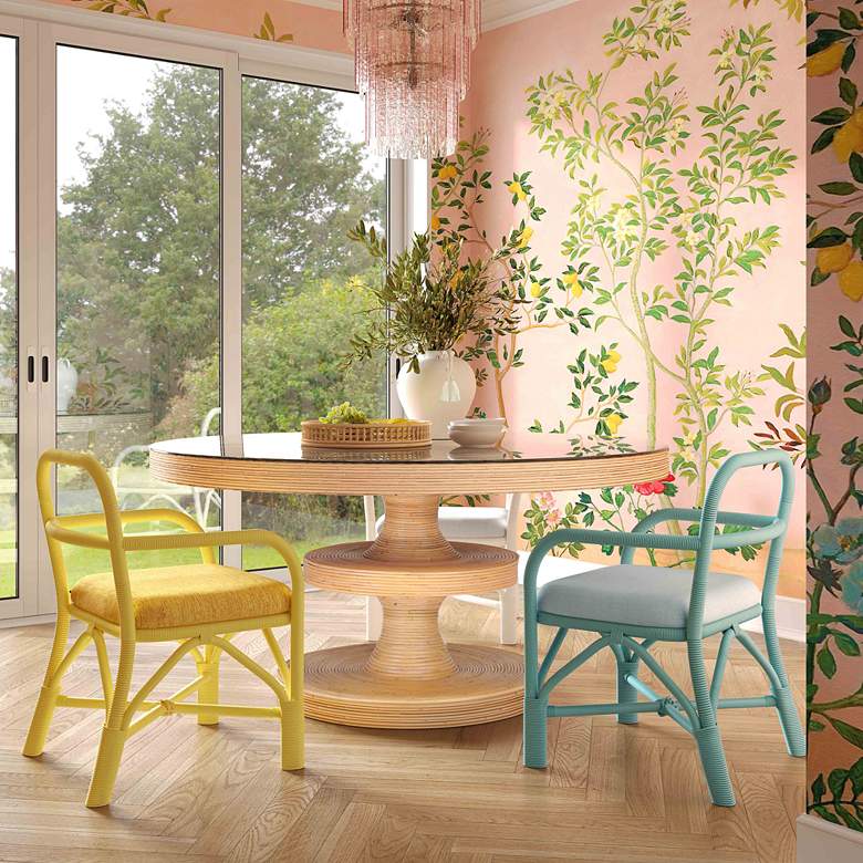 Image 1 TOV Apollonia 51 1/4" Modern Coastal Natural Rattan Round Dining Table in scene