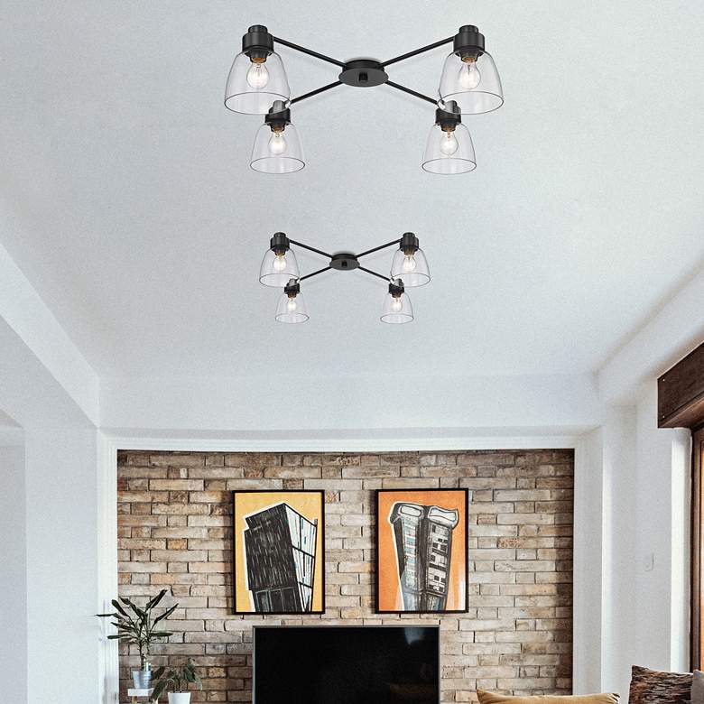 Image 1 Remy 36"W Matte Black and Clear Glass 4-Light Ceiling Light in scene