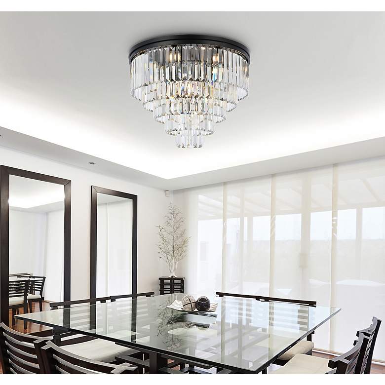 Image 1 Sydney 32"W Matte Black and Crystal 17-Light Ceiling Light in scene