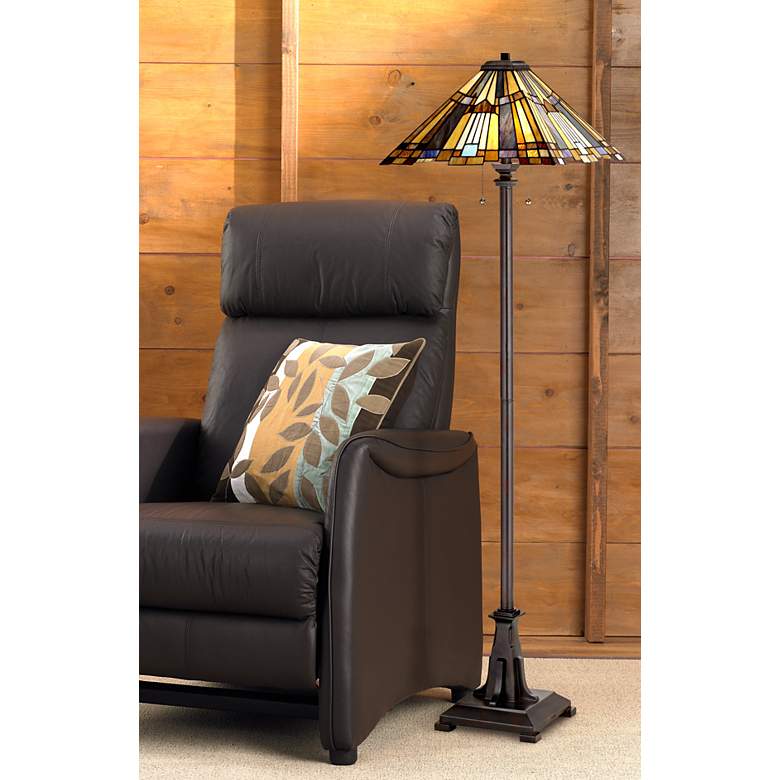Image 1 Quoizel Inglenook 62" Mission Tiffany-Style Art Glass Floor Lamp in scene