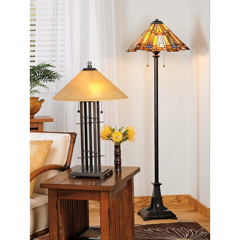 Image 6 Quoizel Inglenook 62" Mission Tiffany-Style Art Glass Floor Lamp in scene