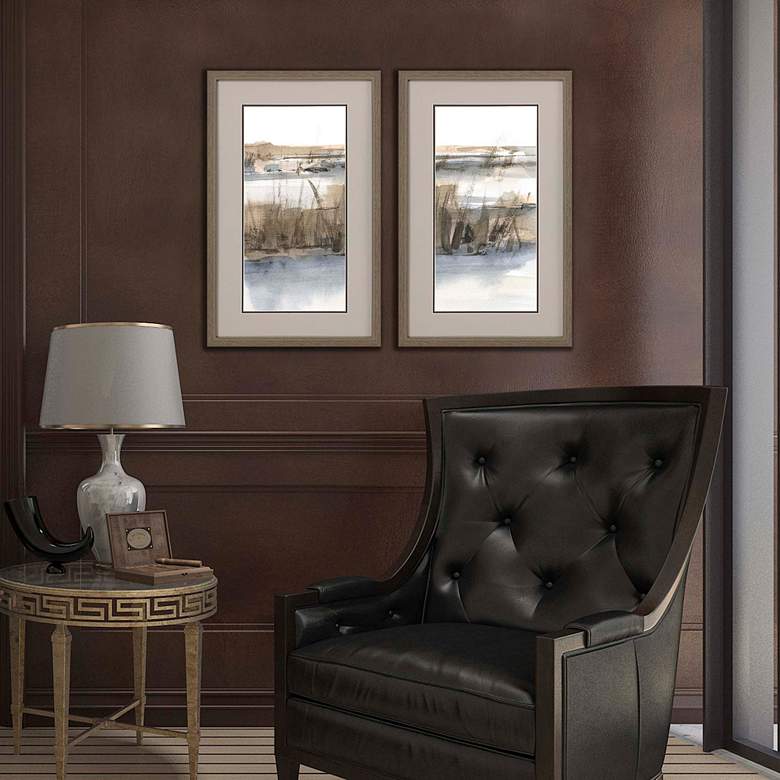 Image 1 Blue-Grey Marsh 32"H 2-Piece Rectangular Framed Wall Art Set in scene