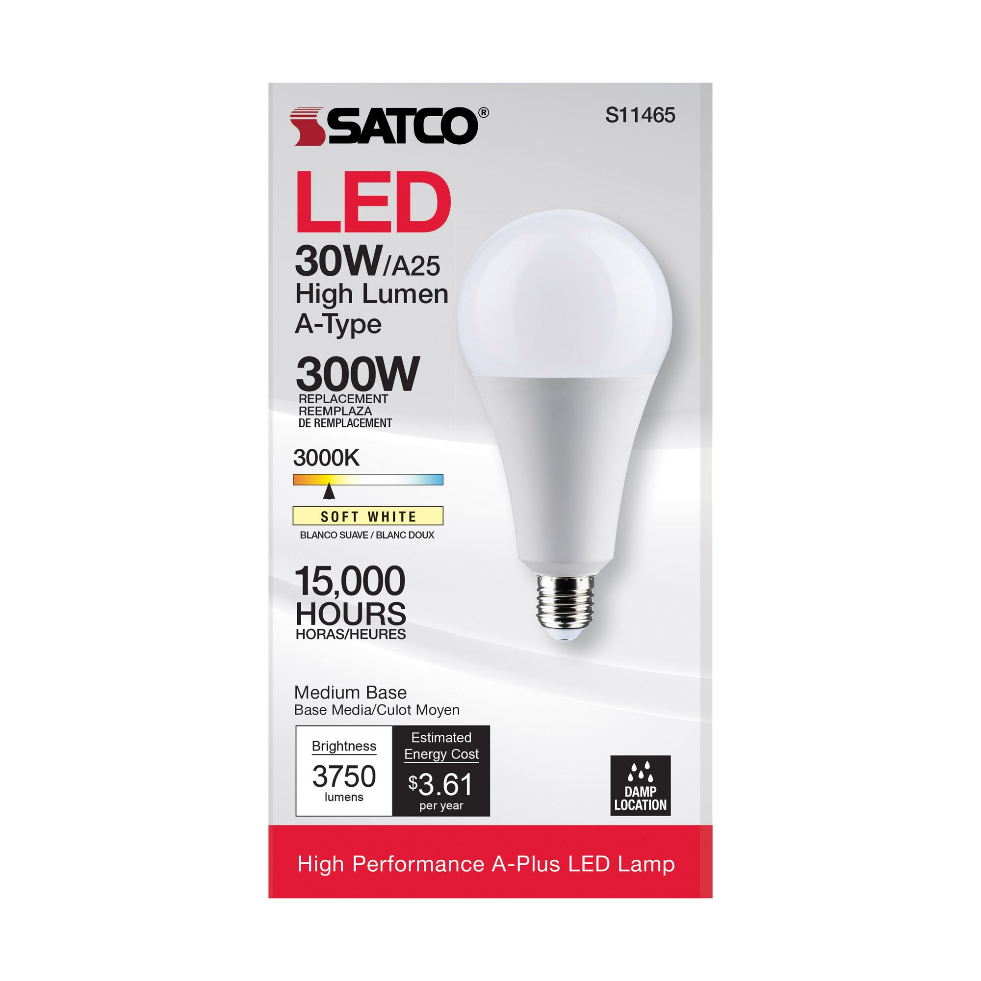 Image 5 30W Equivalent Satco White 30W LED High Lumen Non-Dimmable Standard more views