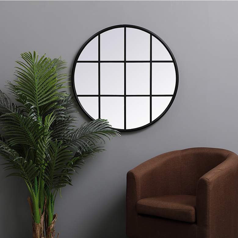Image 4 31.5-in W x 31.5-in H Metal Windowpane Wall Mirror in Black more views