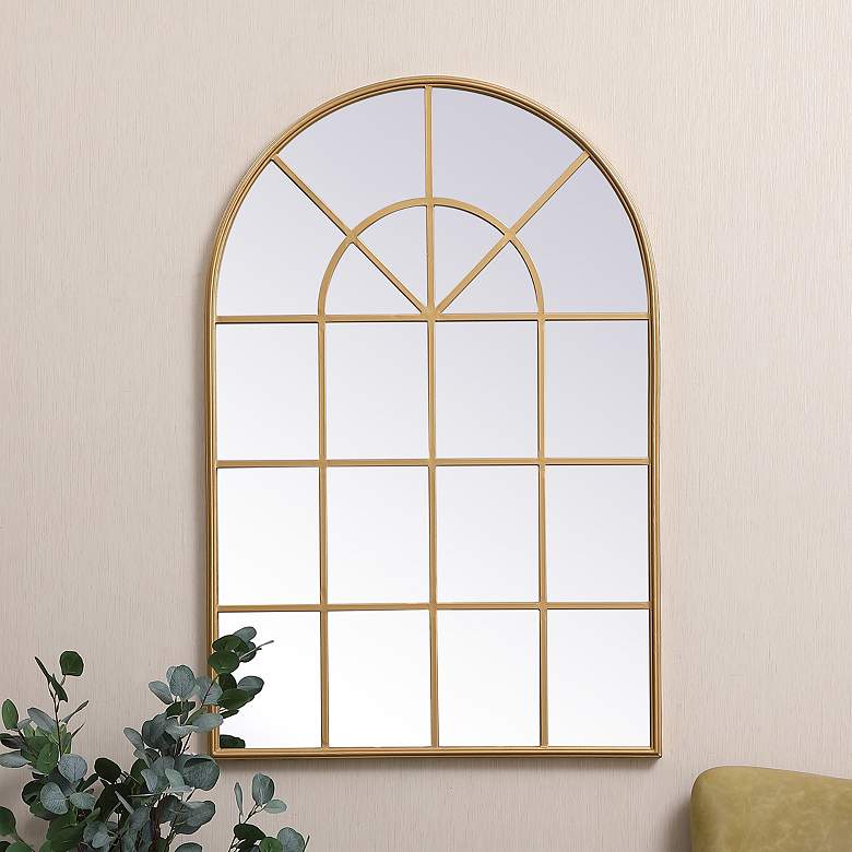 Image 1 31.5-in W x 47.25-in H Metal Windowpane Wall Mirror in Brass
