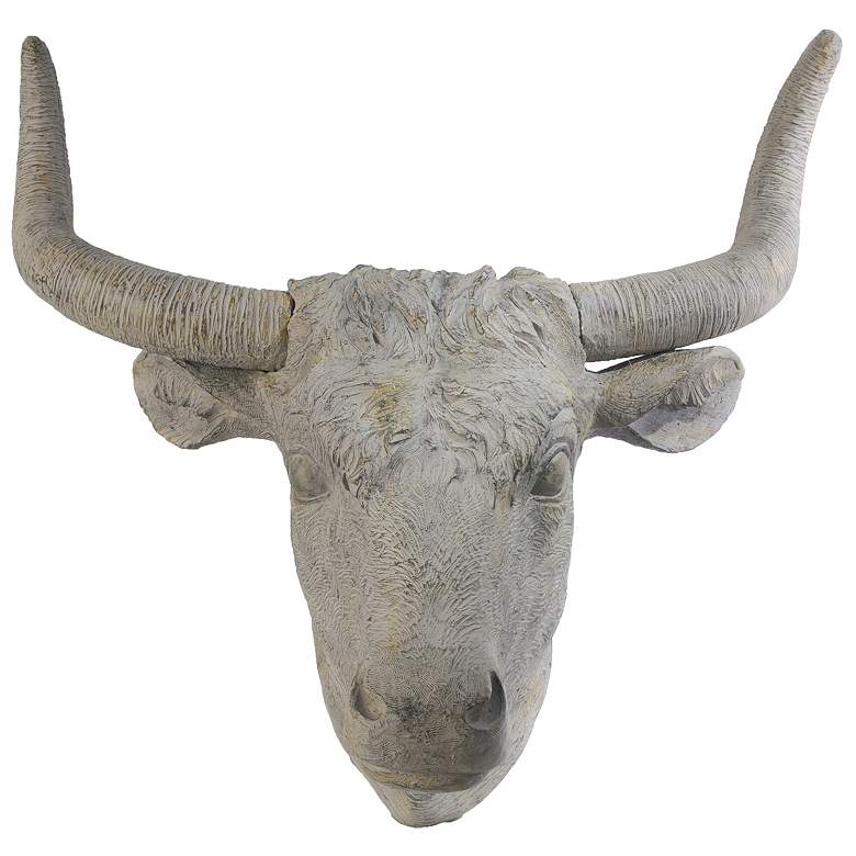 Image 1 31.5 inch x 30 inch Angus Horned White Wash Wall Accent