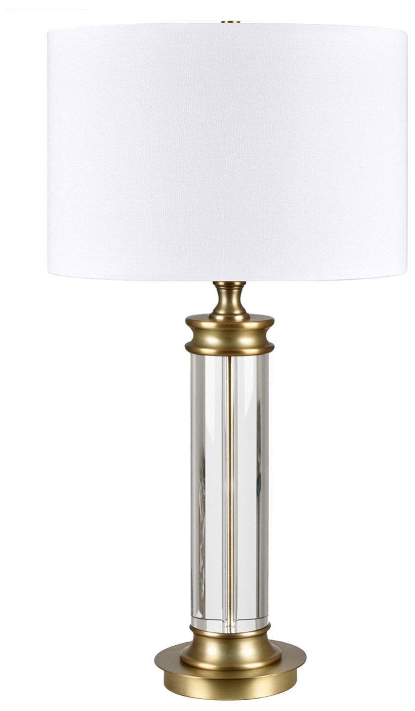 31" Crystal and Metal Table Lamp with White Linen Shade