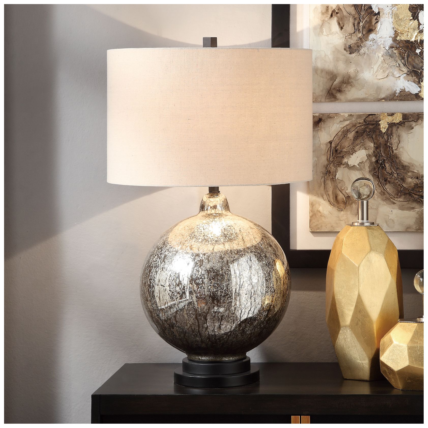 Image 4 31"H Glass and Metal Table Lamp with Tan more views