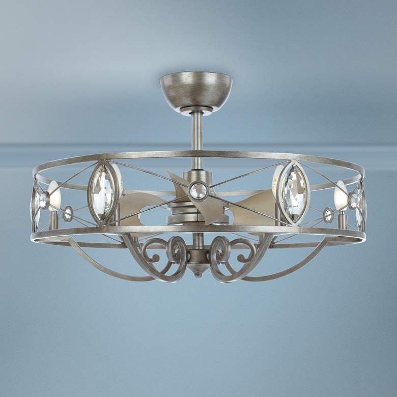 Image 1 31 inch Maxim Solitaire Silver Crystal LED Fandelier Smart Ceiling Fan