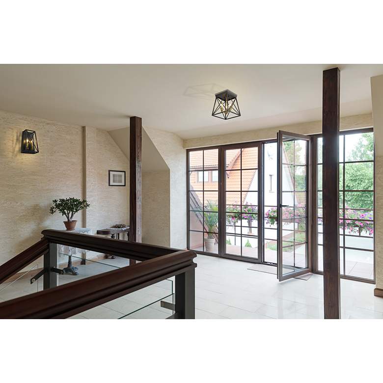 Image 1 Trestle 11" Wide Matte Black and Olde Brass Ceiling Light in scene