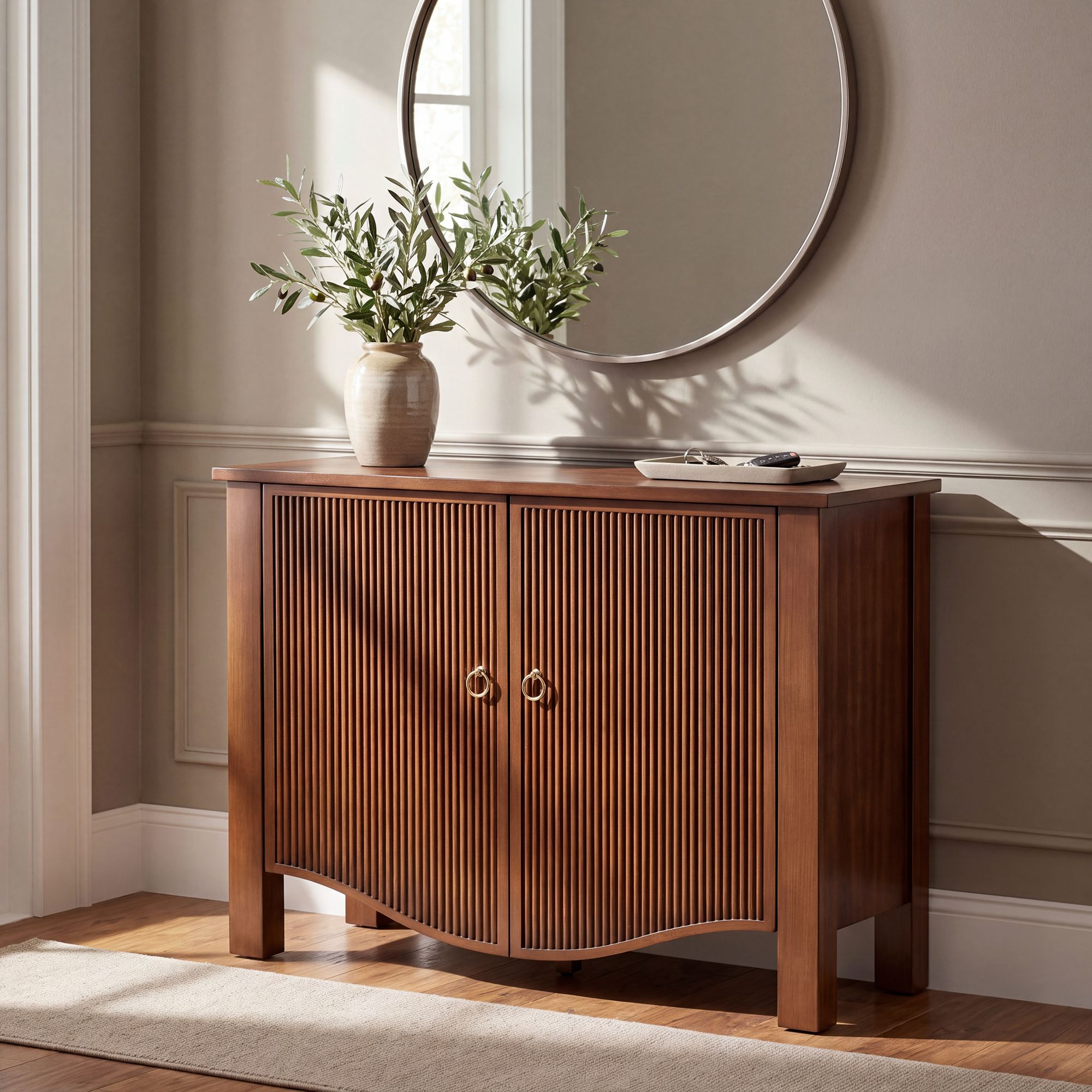 Image 1 Andover 38" Wide Dark Walnut Mission Craftsman 2-Door Cabinet in scene