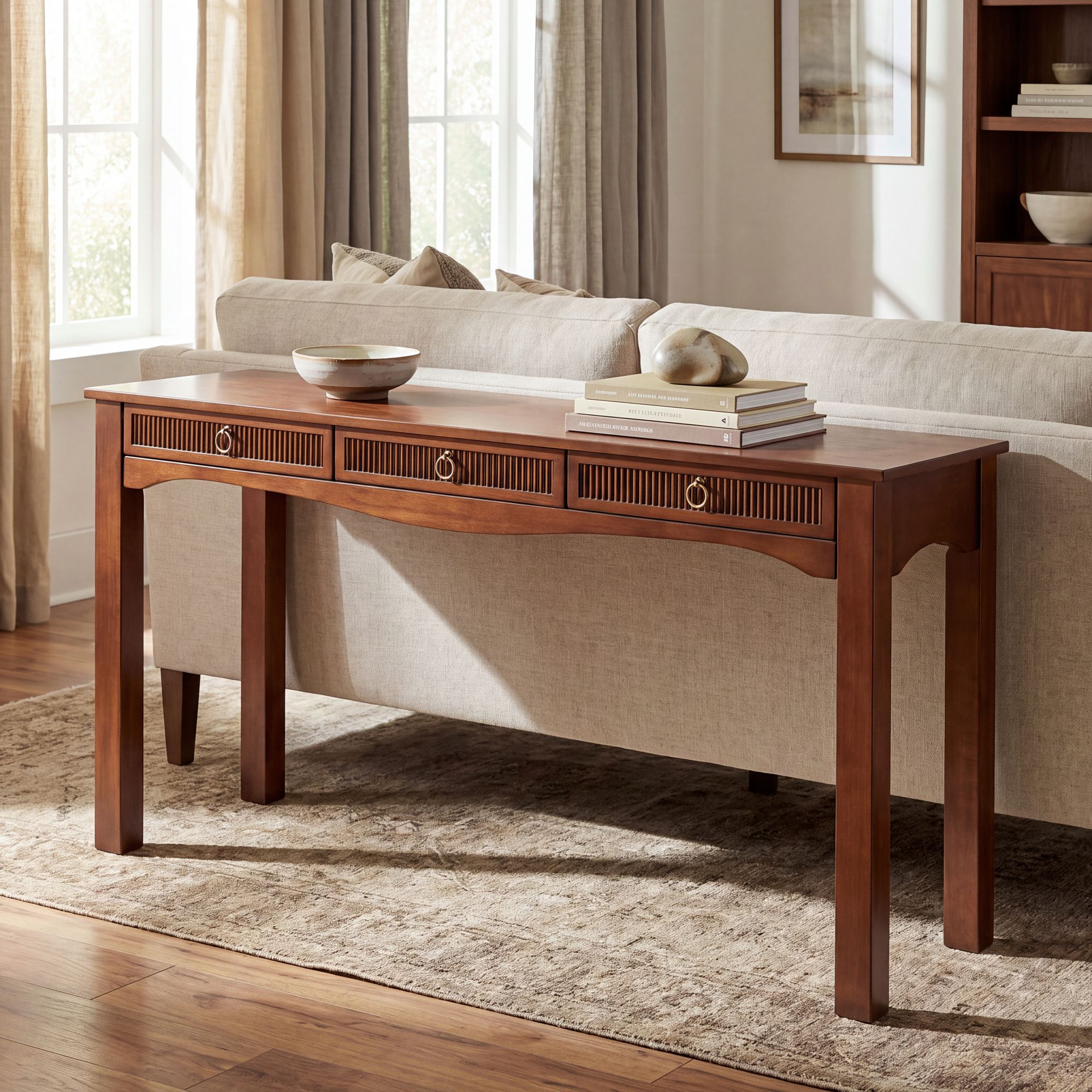 Andover 60" Wide Dark Walnut Mission Craftsman 3-Drawer Console Table in scene