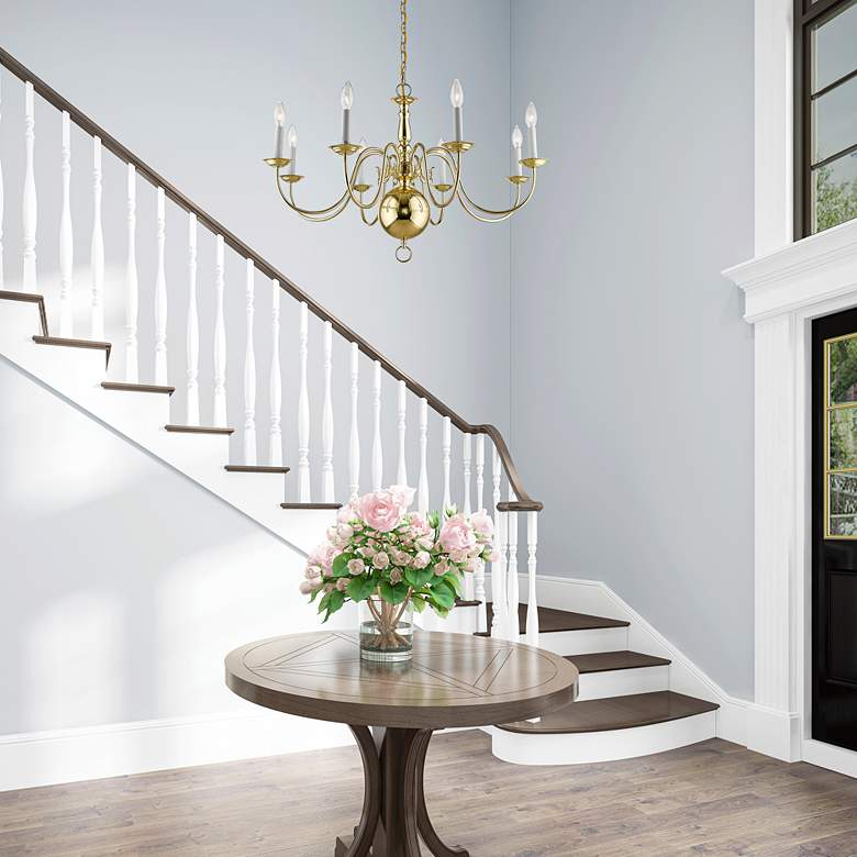 Image 1 Williamsburgh 32" Wide Polished Brass 8-Light Chandelier in scene
