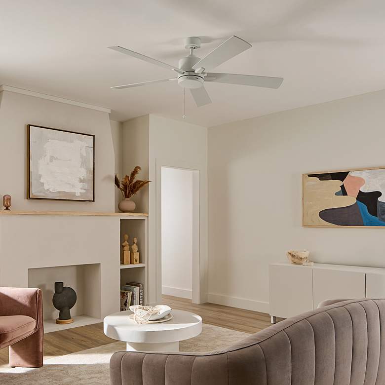 Image 1 60" Kichler Lucian II Matte White Pull-Chain Indoor Ceiling Fan in scene