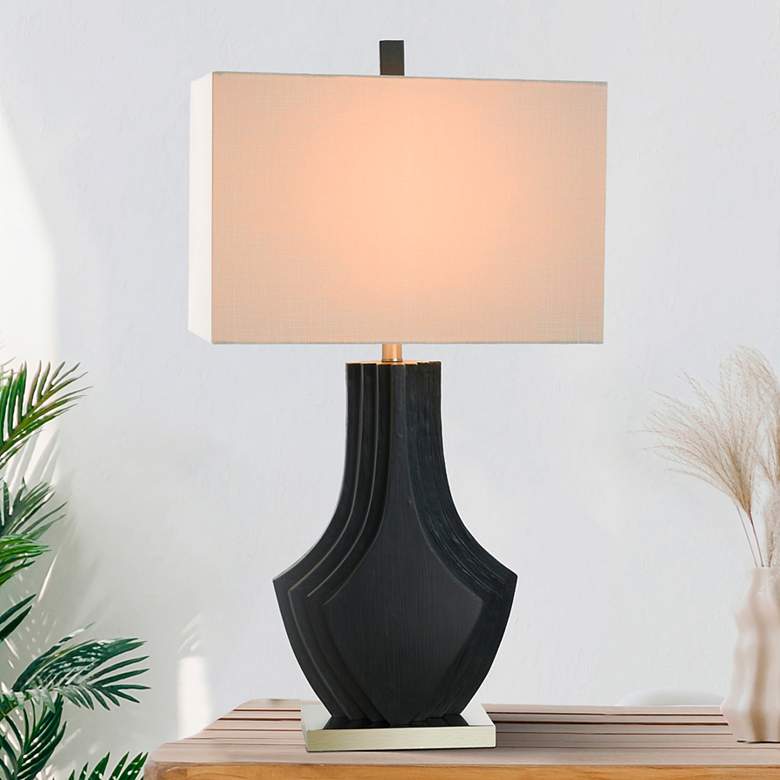 Image 1 32.5" High Matte Black Layered Table Lamp With Natural Shade