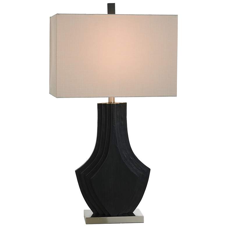 Image 6 32.5" High Matte Black Layered Table Lamp With Natural Shade more views