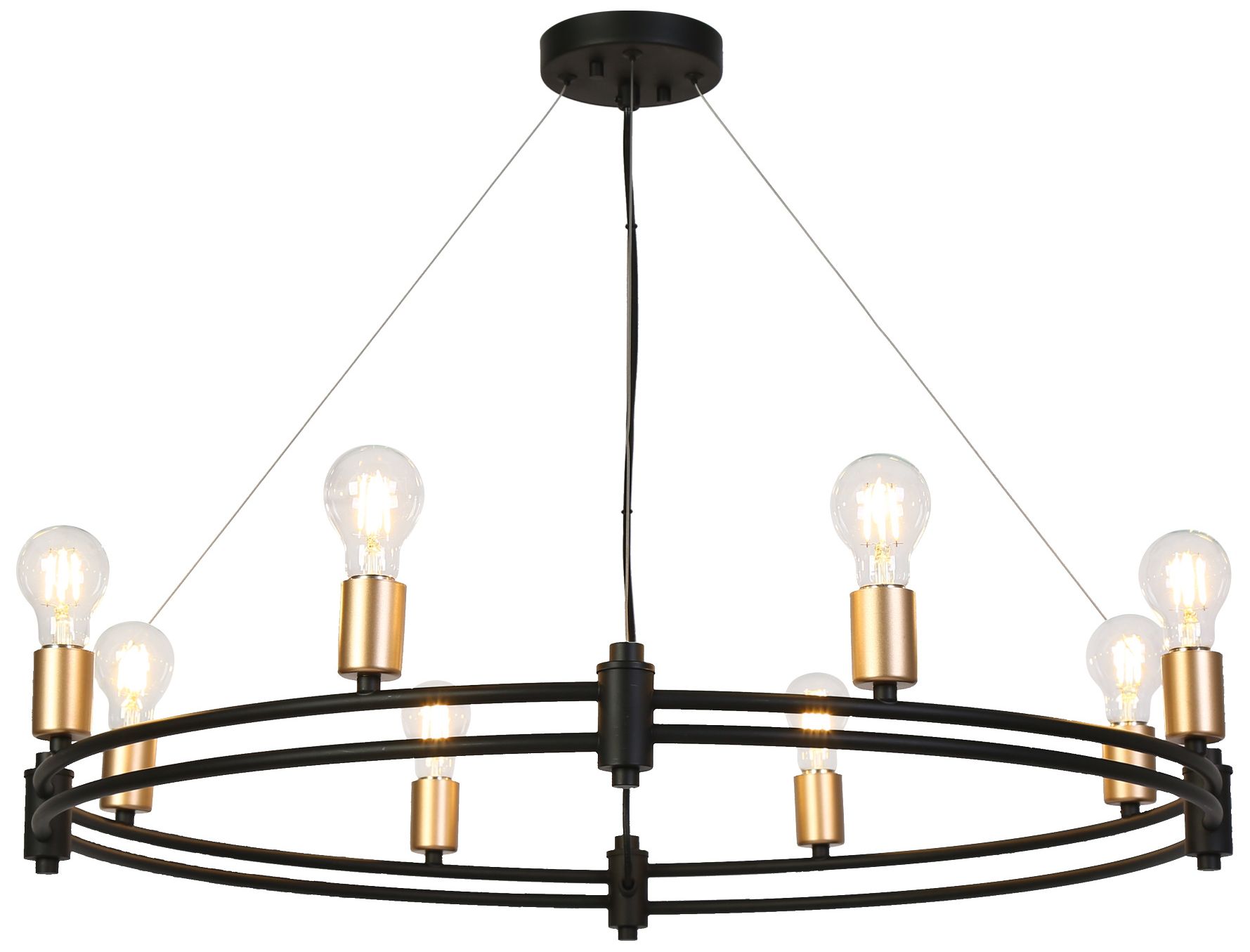 32.5"W 8-Light Black Metal Wheel Chandelier