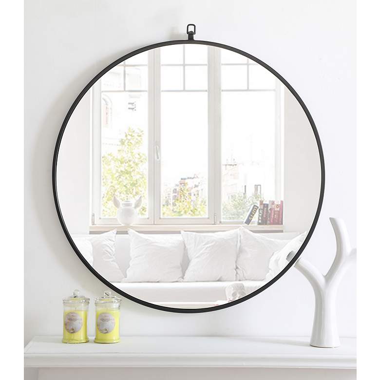 Image 1 32-in W x 32-in H Metal Frame Round Wall Mirror in Black