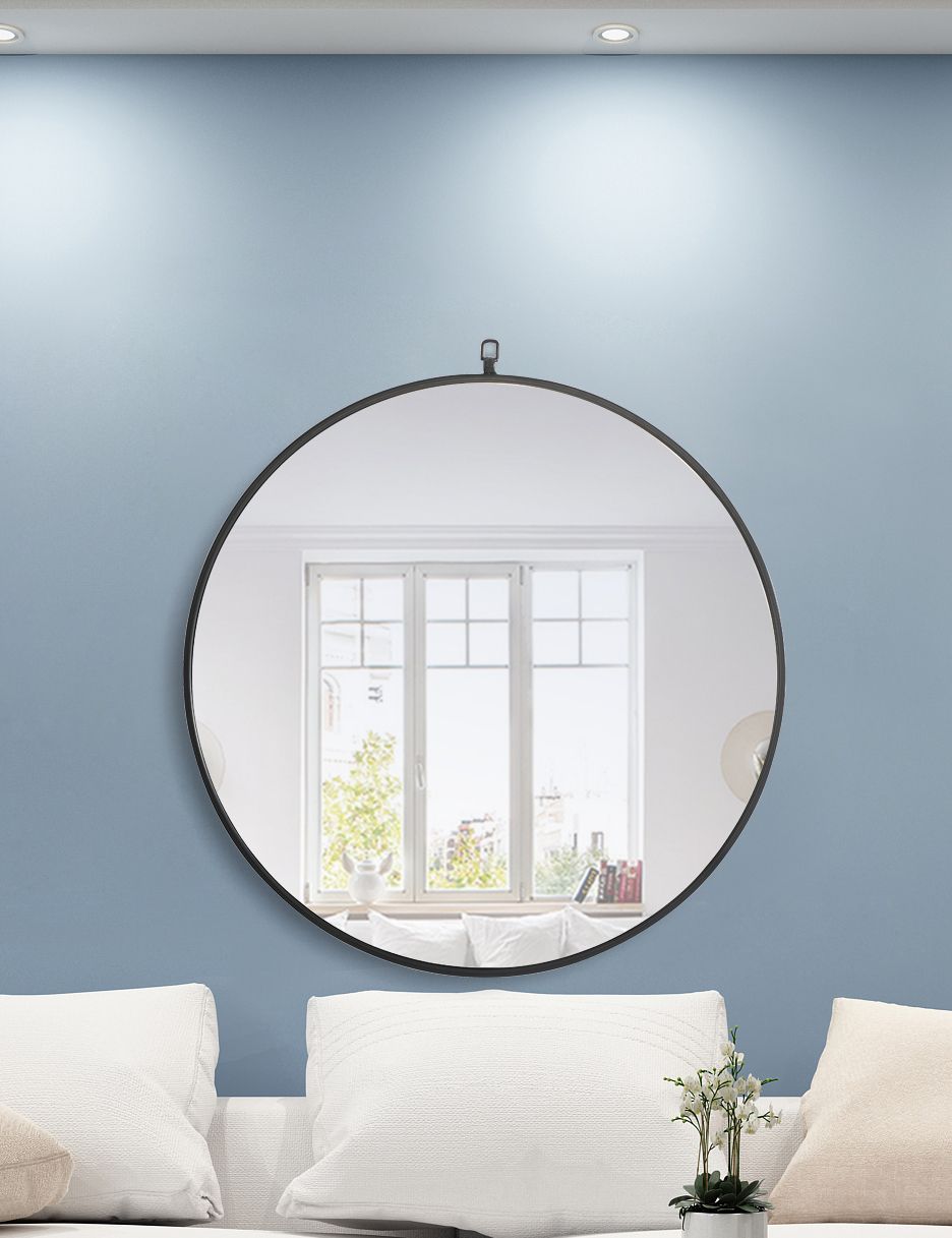 32-in W x 32-in H Metal Frame Round Wall Mirror in Black