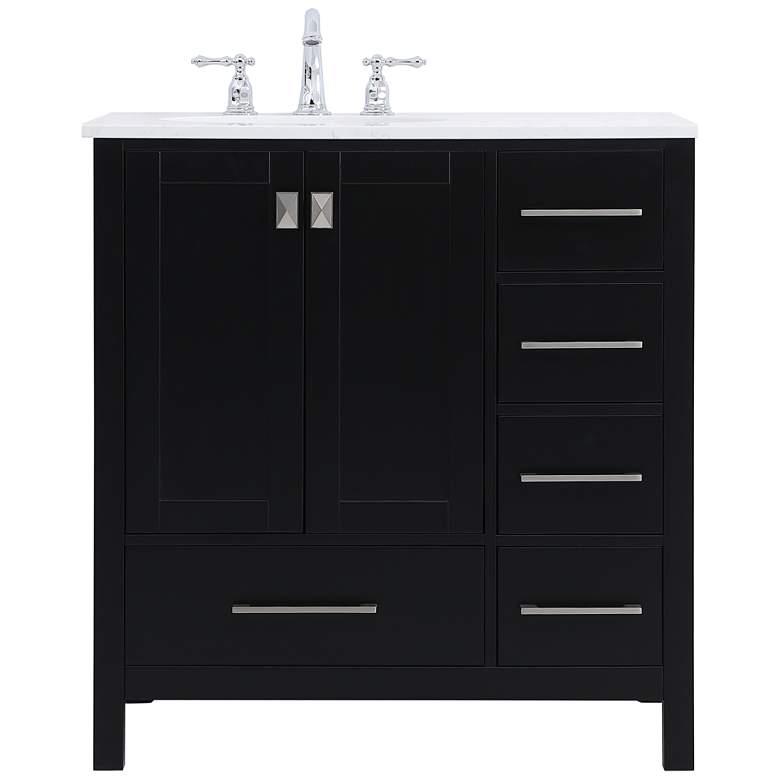 Image 1 32-Inch Black Single Sink Bathroom Vanity with Calacatta White Quartz Top