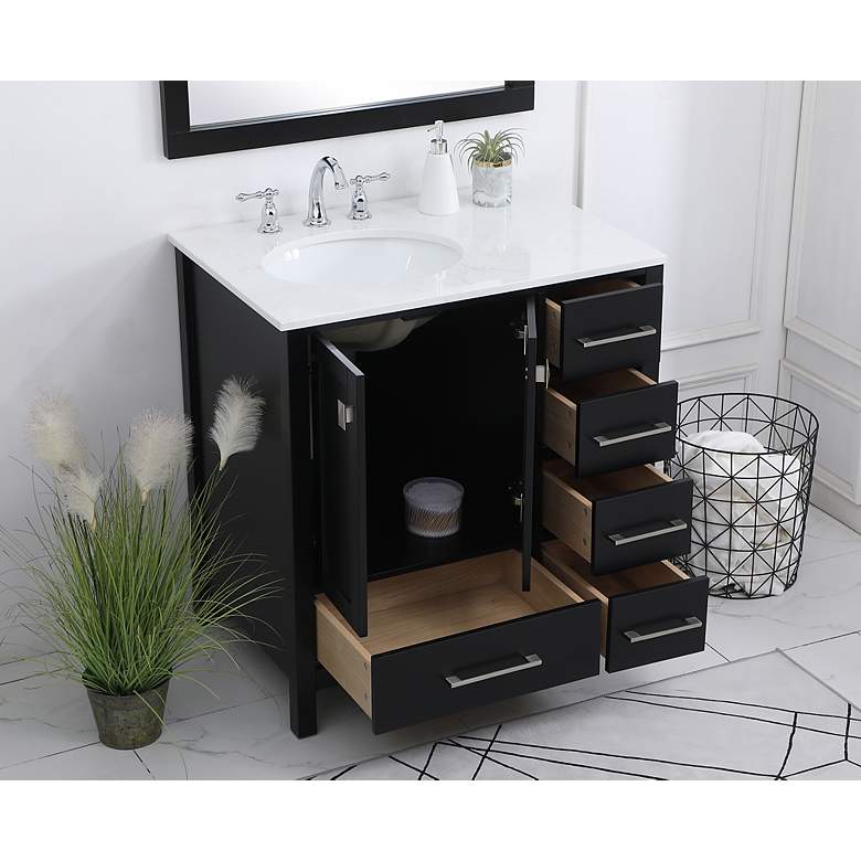 Image 3 32-Inch Black Single Sink Bathroom Vanity with Calacatta White Quartz Top more views