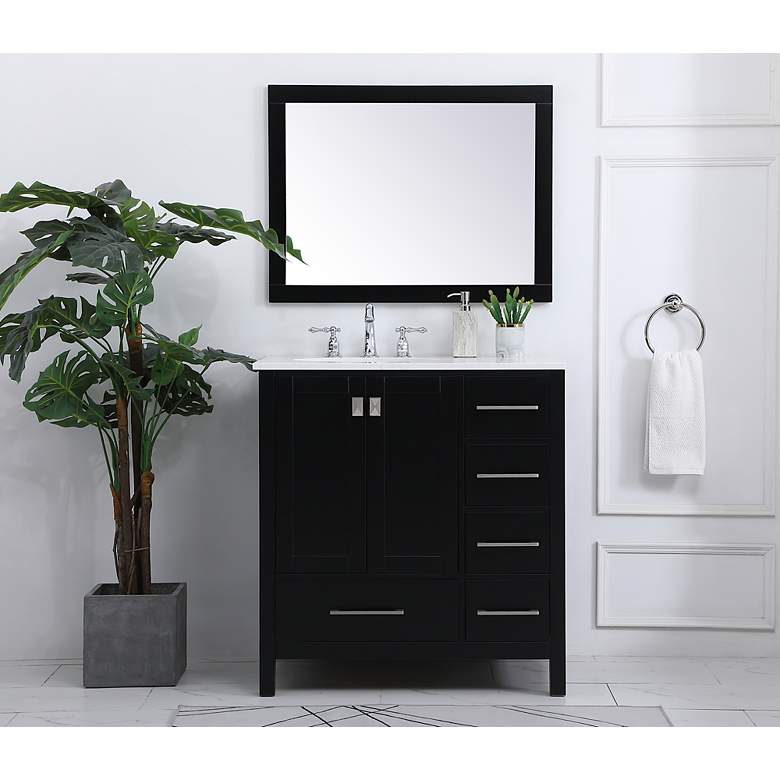 Image 4 32-Inch Black Single Sink Bathroom Vanity with Calacatta White Quartz Top more views