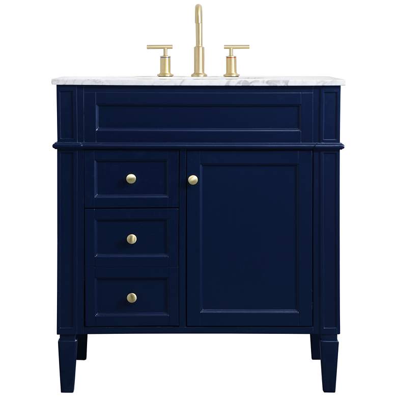 Image 2 32-Inch Blue Single Sink Bathroom Vanity with Carrara White Marble Top