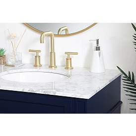 Image5 of 32-Inch Blue Single Sink Bathroom Vanity with Carrara White Marble Top more views