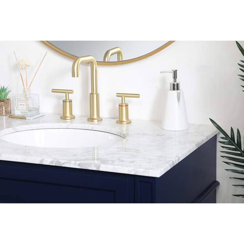 Image 5 32-Inch Blue Single Sink Bathroom Vanity with Carrara White Marble Top more views