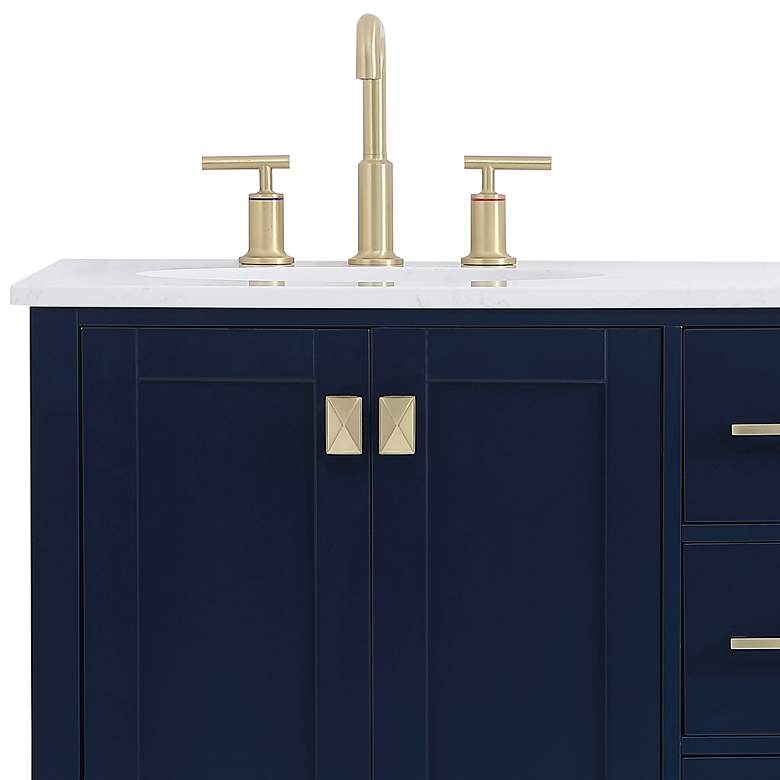 Image 4 32-Inch Blue Single Sink Bathroom Vanity With White Calacatta Quartz Top more views