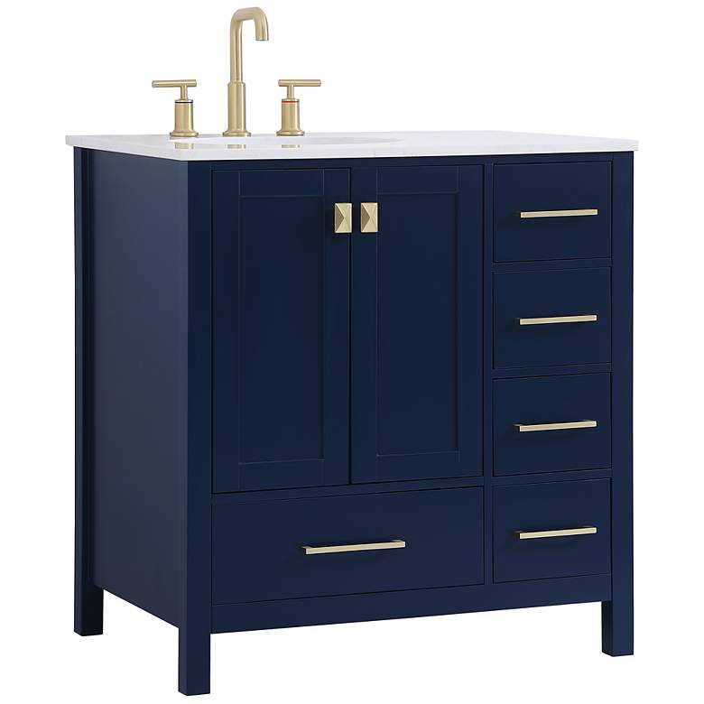 Image 5 32-Inch Blue Single Sink Bathroom Vanity With White Calacatta Quartz Top more views